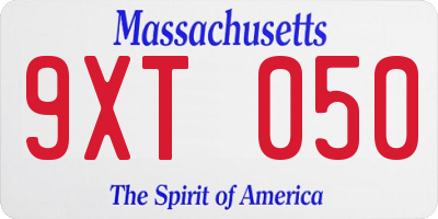MA license plate 9XT050