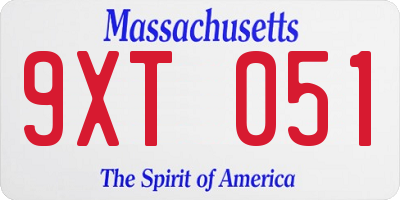 MA license plate 9XT051