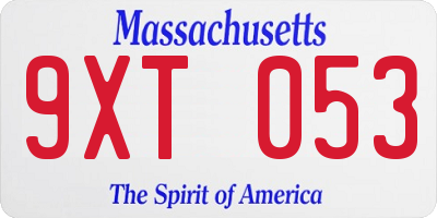 MA license plate 9XT053