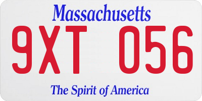 MA license plate 9XT056
