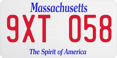 MA license plate 9XT058
