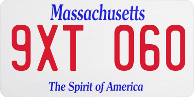 MA license plate 9XT060