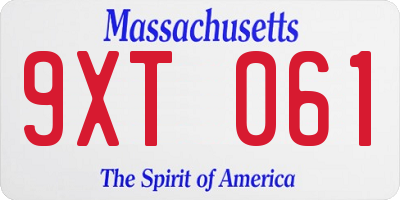 MA license plate 9XT061