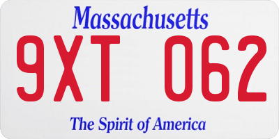 MA license plate 9XT062