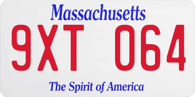 MA license plate 9XT064