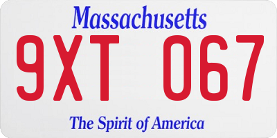 MA license plate 9XT067