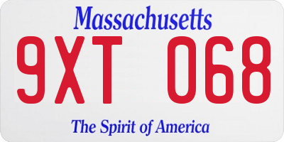 MA license plate 9XT068