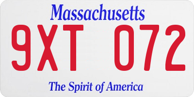MA license plate 9XT072