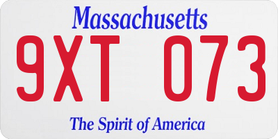 MA license plate 9XT073