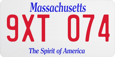 MA license plate 9XT074