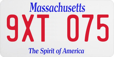 MA license plate 9XT075