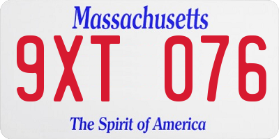 MA license plate 9XT076