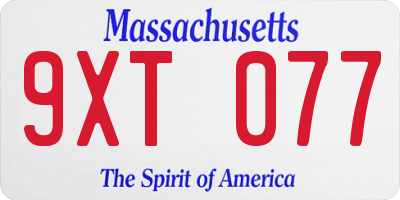MA license plate 9XT077
