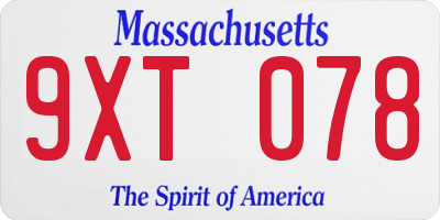 MA license plate 9XT078