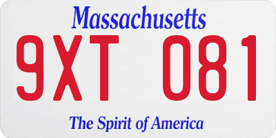 MA license plate 9XT081