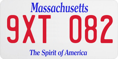 MA license plate 9XT082