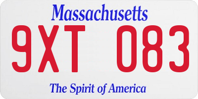 MA license plate 9XT083