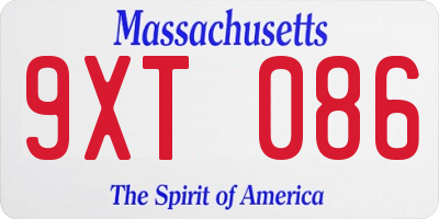 MA license plate 9XT086