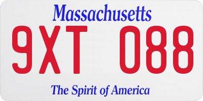 MA license plate 9XT088