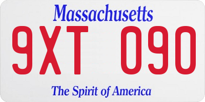 MA license plate 9XT090