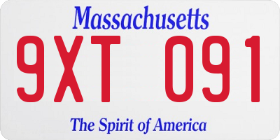 MA license plate 9XT091