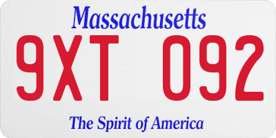 MA license plate 9XT092