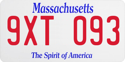 MA license plate 9XT093