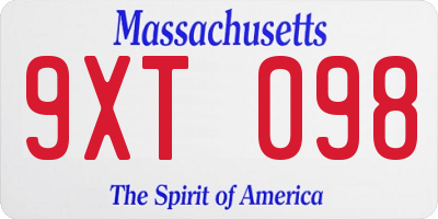 MA license plate 9XT098
