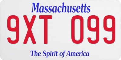 MA license plate 9XT099