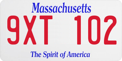 MA license plate 9XT102