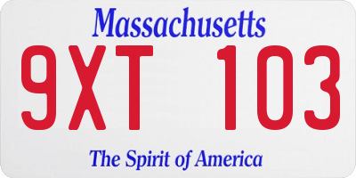 MA license plate 9XT103