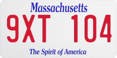 MA license plate 9XT104