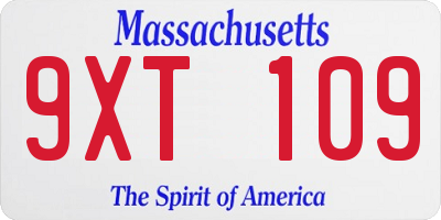 MA license plate 9XT109