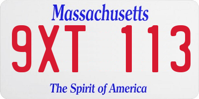 MA license plate 9XT113