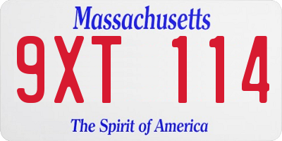 MA license plate 9XT114