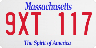 MA license plate 9XT117