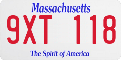 MA license plate 9XT118