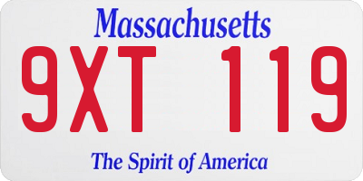 MA license plate 9XT119