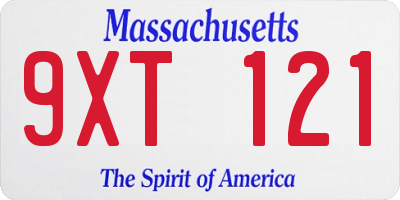 MA license plate 9XT121