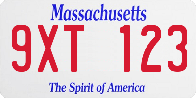 MA license plate 9XT123