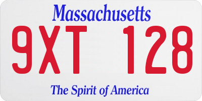MA license plate 9XT128