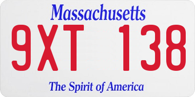 MA license plate 9XT138