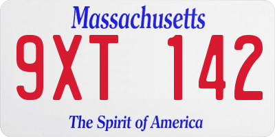 MA license plate 9XT142