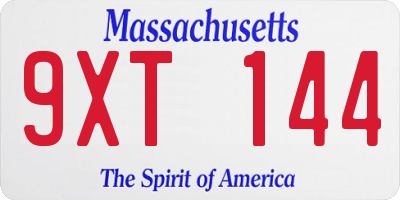 MA license plate 9XT144
