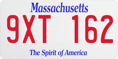 MA license plate 9XT162