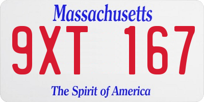 MA license plate 9XT167