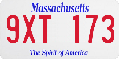 MA license plate 9XT173