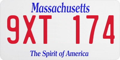 MA license plate 9XT174