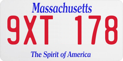 MA license plate 9XT178