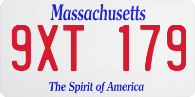 MA license plate 9XT179